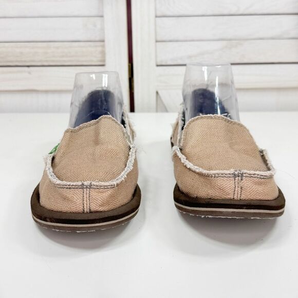 Sanuk Sidewalk Surfer Hemp Slip On Loafers Tan Herringbone Women 9 Beach Grunge - Picture 2 of 11